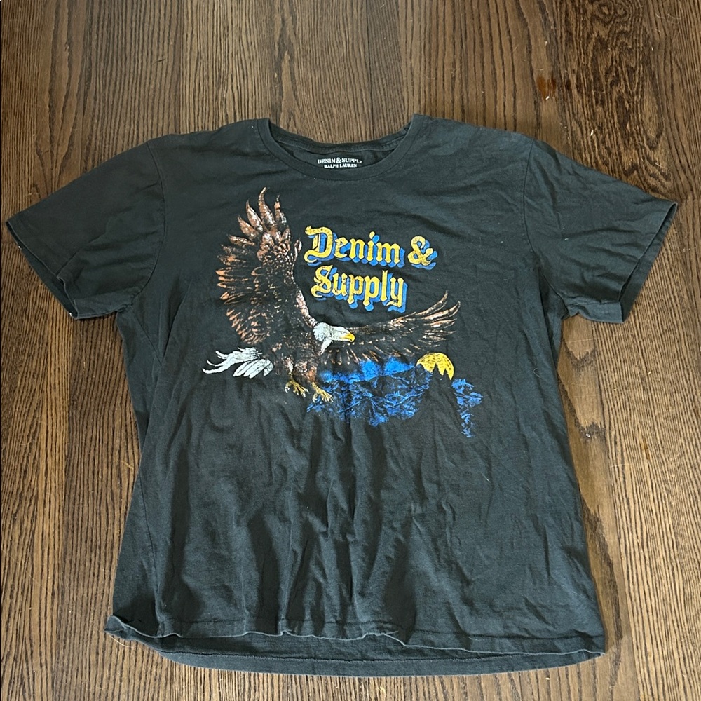 Denim & Supply Ralph Lauren Black Eagle Graphic Tee with Yellow & Blue Accents